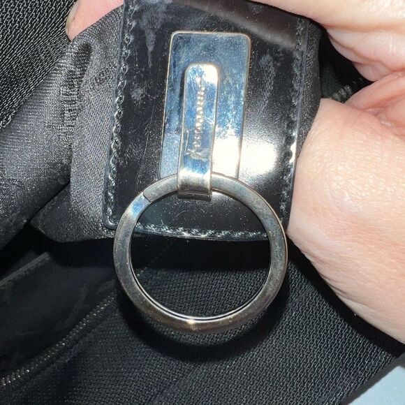 Salvatore Ferragamo Gancini Black Nylon and Patent Leather Shoulder Bag - Picture 14 of 16